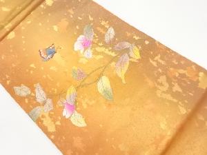 金彩蝶に花葉模様刺繍名古屋帯